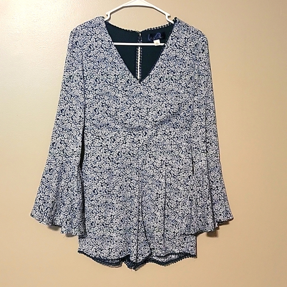 BLUE RAIN Womens Bell Sleeve Romper Outfit Dark Teal Women's Small‎